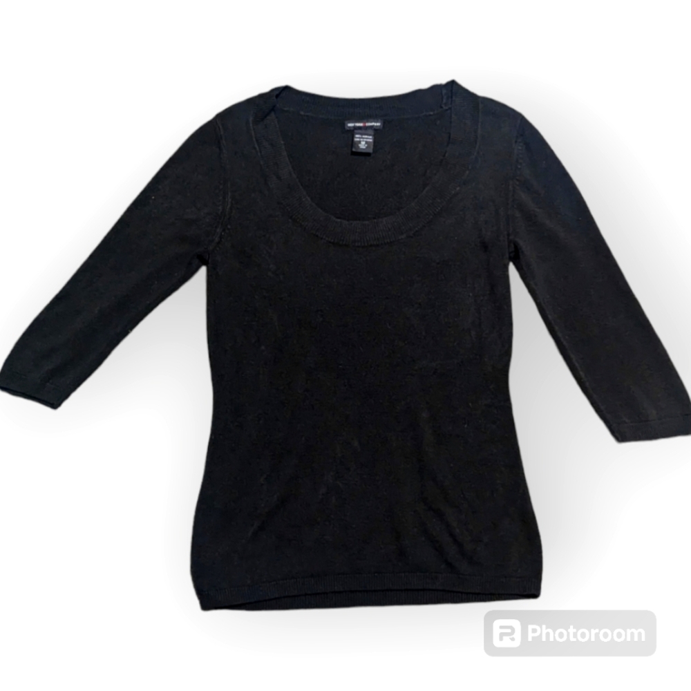 NY&C Soft Black Scoop Neck 3/4 Sleeve Sweater 100% Acrylic Women's Med